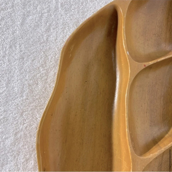 Vintage MCM Hawaiian Tiki Tropical Monkey Pod Wooden Palm Leaf Serving Dish Tray - Picture 10 of 13